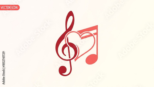 Treble clef and musical note forming a heart love music symbol vector illustration for romantic themes