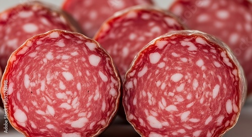Close-up of Sliced Salami Sausage.