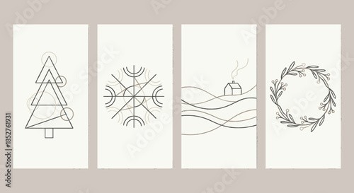 Minimalist winter illustrations for seasonal designs and decor
