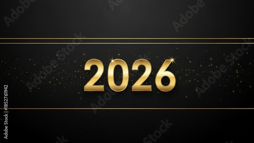 Golden year 2026 text on black background with glitter elegant celebration and new year concept