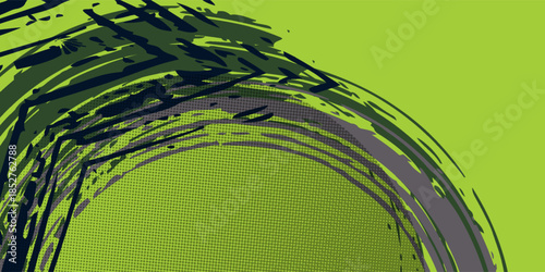 Lime Green Brush Texture with Halftone Effect Isolated on Dark Background. Grunge Sport Background, vector illustration.