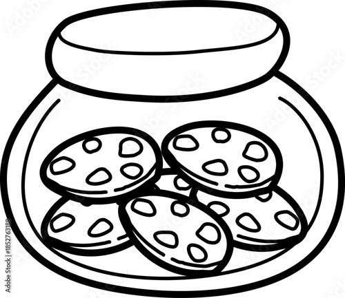 handrawn illustration of Kue Kering outline style and recolorable