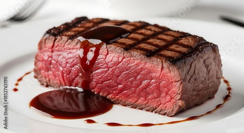 Juicy Grilled Steak with Sauce on a Plate.