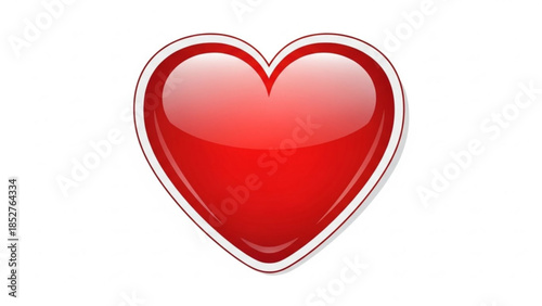 Glossy red heart icon symbol of love and romance isolated on white background for Valentines Day or health concepts