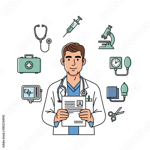 Medical professional with healthcare tools and equipment illustrating medical expertise and