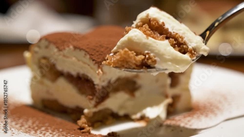 Rich Tiramisu Bite Covered in Cocoa – Classic Italian Dessert