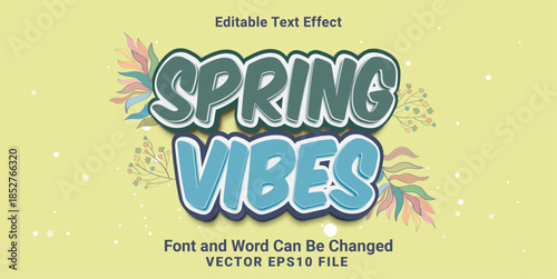 3d editable spring vibes cartoon style text effect