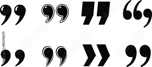 Set of varied quotation mark symbols, showcasing different typographic designs and punctuation styles essential for written communication and textual formatting