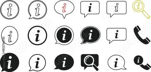 Collection of Information and Support Icons, Including Help, Contact, and Search Symbols