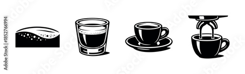 Espresso and coffee flat vector illustration with cups and foam design