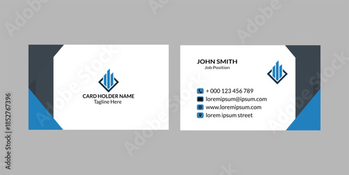 Modern technology business card template with blue professional corporate layout.