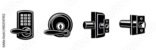 Door lock designs, flat vector illustration, security, doorknob, latch