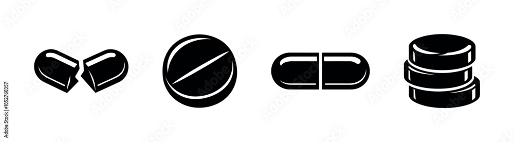 Fototapeta premium Medicine and pills, round tablet, capsule, flat vector illustration