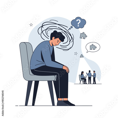 illustration of a distressed individual overwhelmed by confusion and social pressures