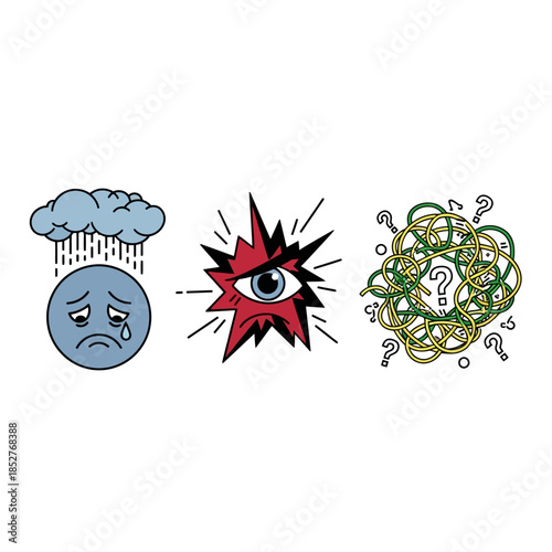 Emotional Distress Confusion and Anxiety Illustration Depicting Psychological States