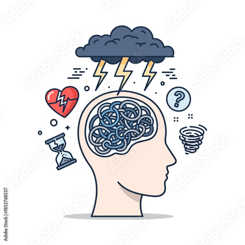 Illustration depicting mental health challenges including stress anxiety and emotional turmoil