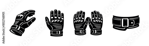 Motorcycle gloves and belt, flat vector illustration, biker gear, accessories