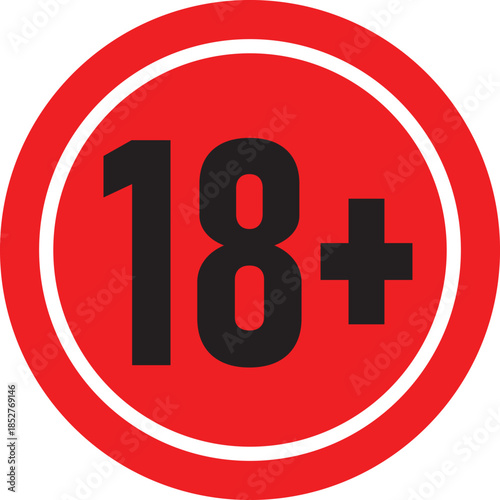 18+ Plus icon. under 18 years old age limit circle sign symbol