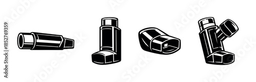 Inhaler device collection, flat vector illustration, asthma, medical equipment design