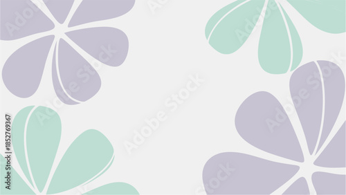 Minimal floral shapes vector in pastel lavender and mint, soft abstract botanical background with smooth forms, gentle gradients, and airy negative space
