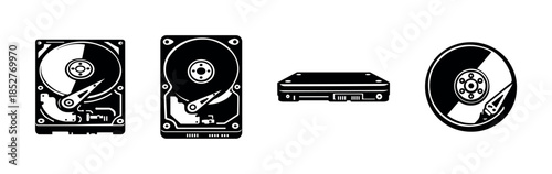 Hard drive components, flat vector illustration of storage, disk, hardware