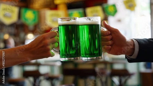 Celebratory Drinks Uplift Spirits, Customers Toast Happiness During Lively Pub Festival Celebration