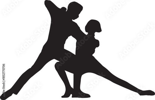 Silhouette of Couple Performing Dramatic Tango Dip or Paso Doble Pose Vector