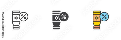 Sunscreen sale line, solid and colorful icon set pack