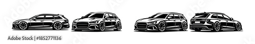 Car silhouette collection, sleek automotive designs, flat vector illustration