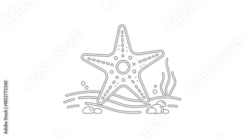 Detailed Outline of a Starfish on the Ocean Floor.