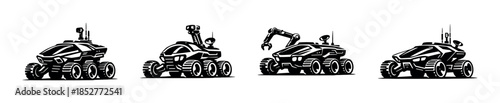 Futuristic space rovers, flat vector illustration, robots, exploration vehicles