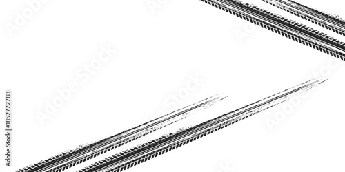 Tire track. Car, bike, motorcycle tyre mark with grunge effect isolated on white background. Wheel footprint on the road. Top view of rubber protector mark