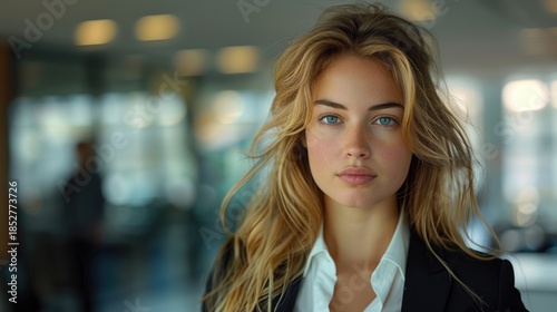 Businessperson standing in an office smiling confident to the camera. Free Download Businessperson standing in an office smiling confident to the camera. - GFXLoad