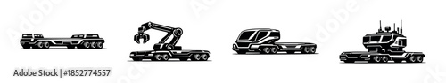 Futuristic truck designs, vehicle technology, transportation, flat vector illustration