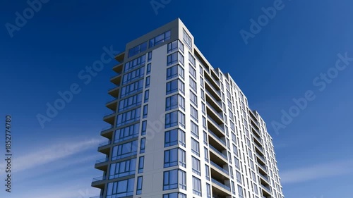 Contemporary Highrise Building, Urban Modern Apartment Structure With Panoramic Windows And Natural Scenery