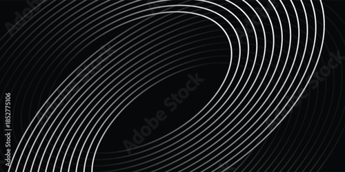 Futuristic Silver Swirl Lines on Black Technology Background