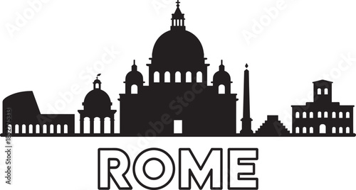 Rome city skyline silhouette with colosseum and famous landmarks vector illustration