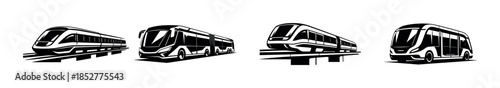 High-speed train and city bus, flat vector illustration, transportation, vehicles art