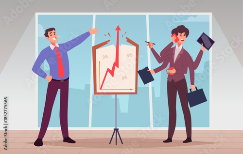 Managers. business multitasking and successful process. conceptual cartoon background
