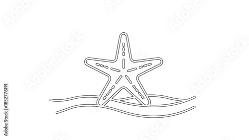 Simple Line Art Starfish on Gentle Waves.