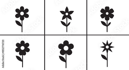 Flower icon set with clean floral symbols for nature themes, decoration, spring design and creative use