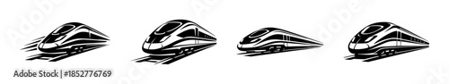 High speed train collection, flat vector illustration, locomotive, railway, transit