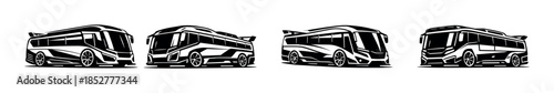 Bus collection, flat vector illustration, coach, transport, modern design elements