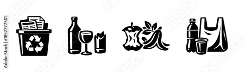 Recycling and waste management, flat vector illustration with bins and eco symbols