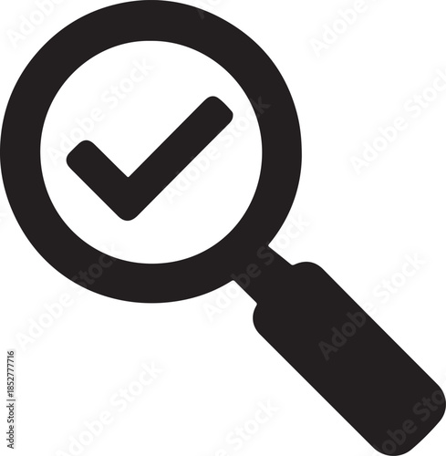 Magnifying glass with check icon symbolizing verified search, approved results, inspection and accuracy