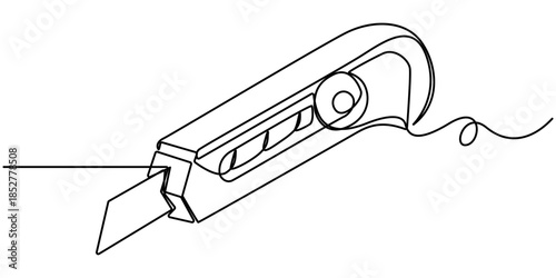 continuous one line drawing of cutter . Single line of cutter vector illustration, One single line drawing of man holding cutter knife. 