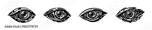 Cybernetic eye designs, technology, robotics, flat vector illustration