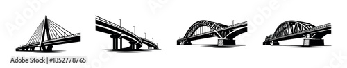 Bridge architecture collection, cityscapes, structures, flat vector illustration