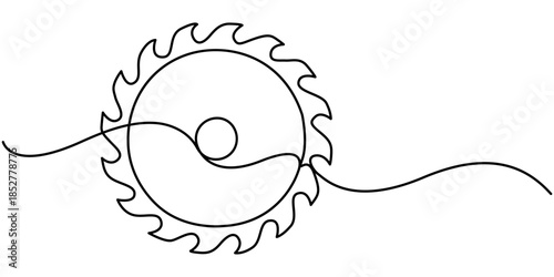 Saw Blade continuous one line drawing, of minimalism design, in outline illustration. 