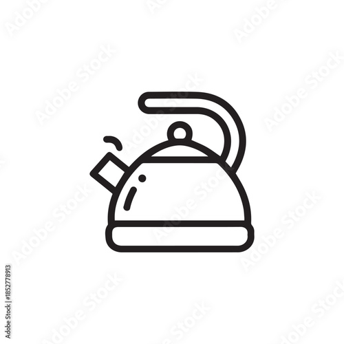 Traditional Stove Top Tea Kettle Outline Illustration for Kitchenware and Cafe Branding